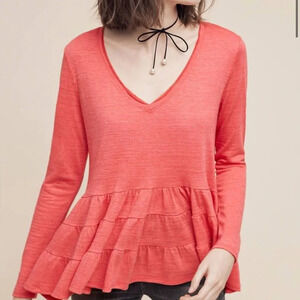 Anthro | Deletta Thea pink ruffle top